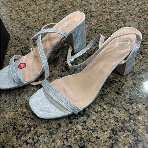 Elegant Silver Block Heel Sandals